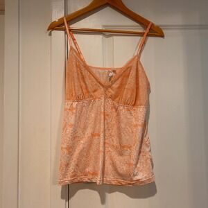 Y2K BodyTouch Babydoll Paisley Lace Trim Cami Tank Top Women's XL Dainty Mesh